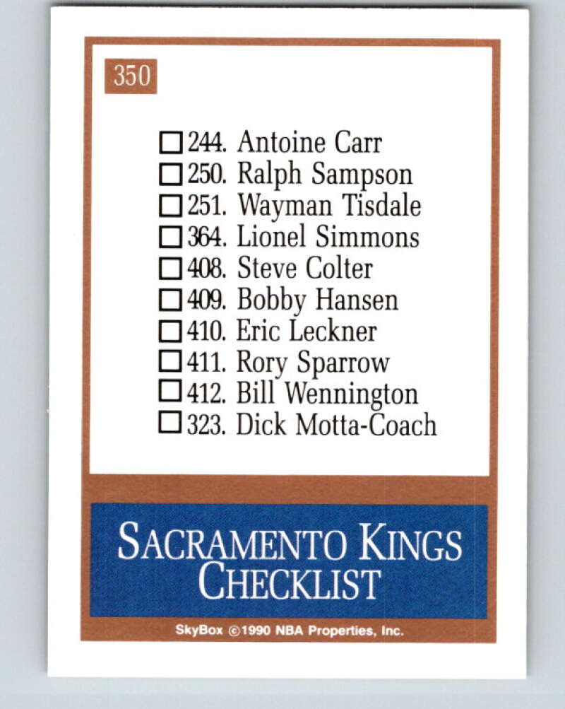 1990-91 SkyBox #350 Sacramento Kings TC Mint Sacramento Kings  Image 2