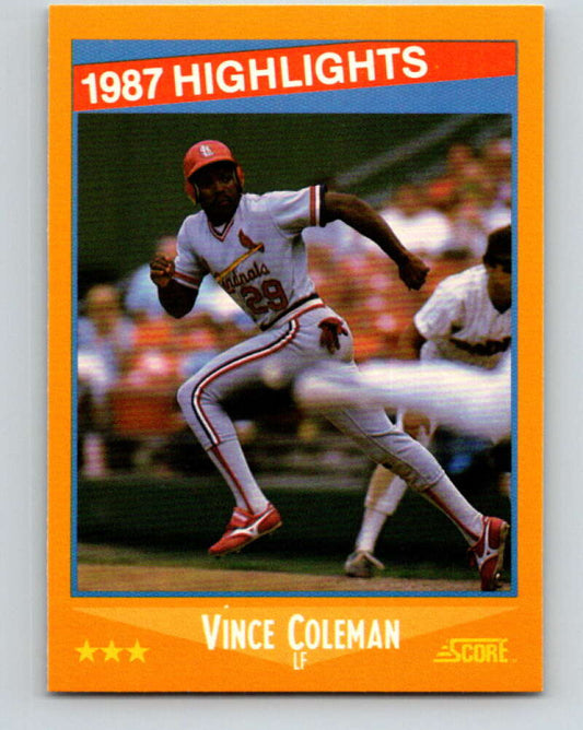 1988 Score #652 Vince Coleman HL Mint St. Louis Cardinals  Image 1