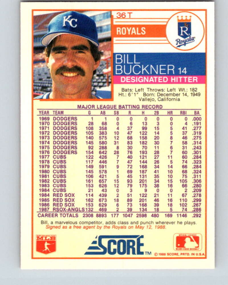 1988 Score Rookie and Traded #36T Bill Buckner Mint Kansas City Royals