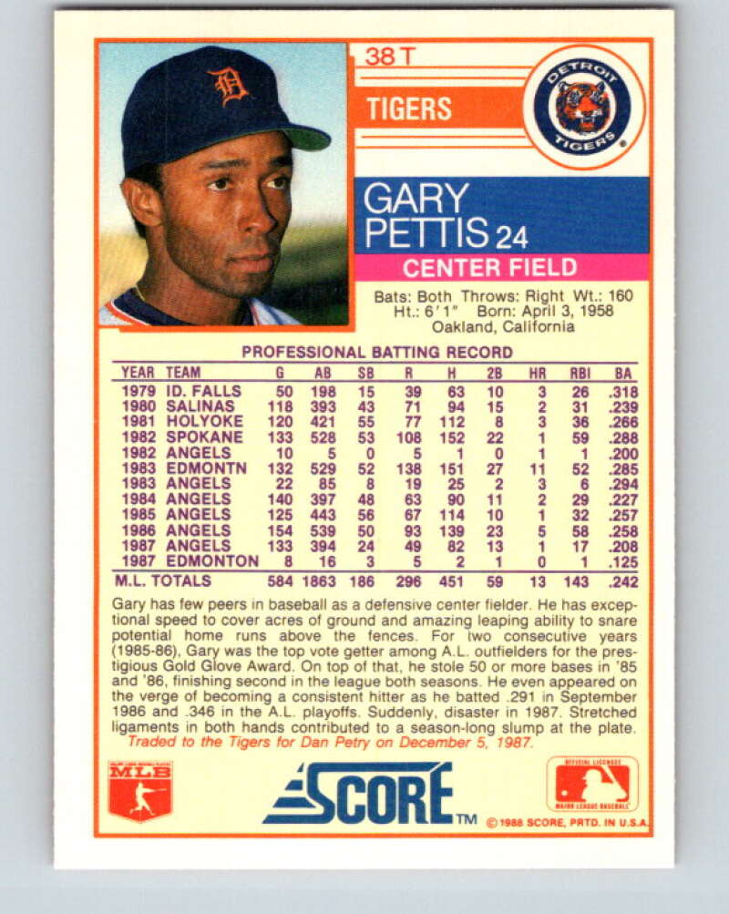 1988 Score Rookie and Traded #38T Gary Pettis Mint Detroit Tigers  Image 2