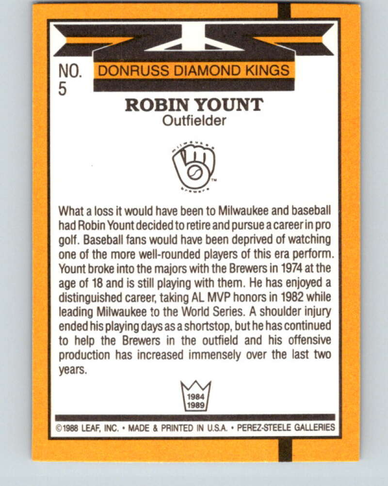 1989 Donruss #5 Robin Yount DK Mint Milwaukee Brewers  Image 2