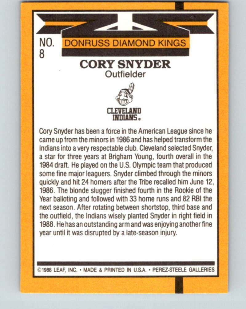 1989 Donruss #8 Cory Snyder DK Mint Cleveland Indians  Image 2