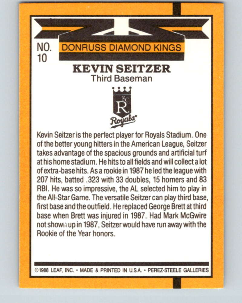 1989 Donruss #10 Kevin Seitzer DK Mint Kansas City Royals  Image 2