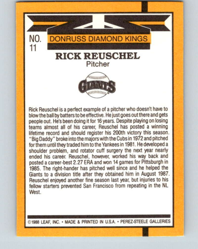 1989 Donruss #11 Rick Reuschel DK Mint San Francisco Giants  Image 2
