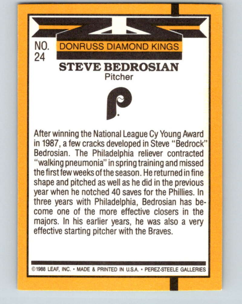 1989 Donruss #24 Steve Bedrosian DK Mint Philadelphia Phillies  Image 2