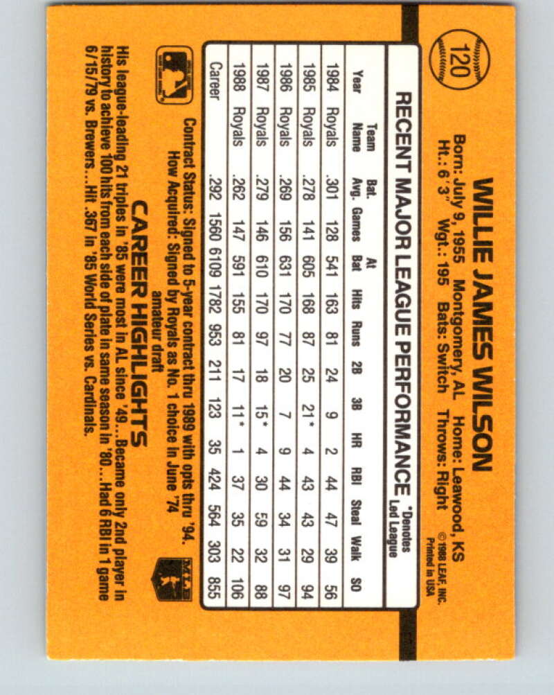 1989 Donruss #120 Willie Wilson Mint Kansas City Royals  Image 2