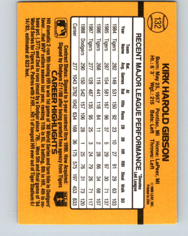 1989 Donruss #132 Kirk Gibson UER Mint Los Angeles Dodgers