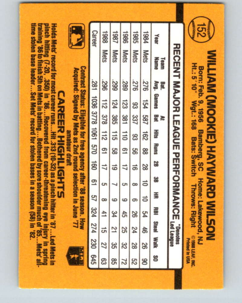 1989 Donruss #152 Mookie Wilson Mint New York Mets  Image 2