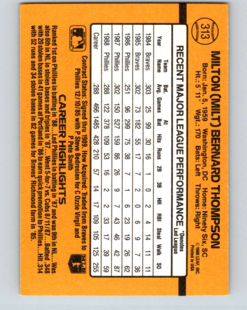 1989 Donruss #313 Milt Thompson Mint Philadelphia Phillies