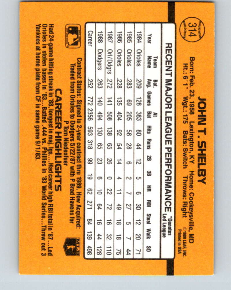 1989 Donruss #314 John Shelby Mint Los Angeles Dodgers  Image 2