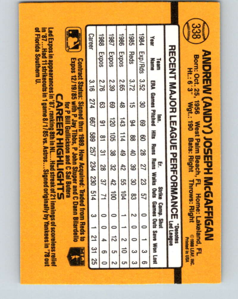 1989 Donruss #338 Andy McGaffigan Mint Montreal Expos  Image 2