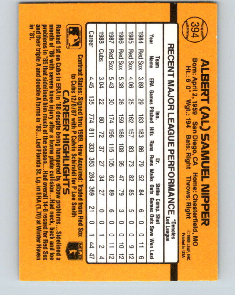 1989 Donruss #394 Al Nipper Mint Chicago Cubs  Image 2