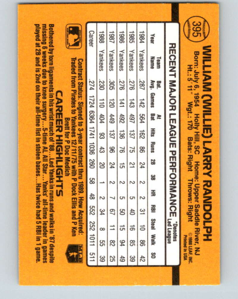 1989 Donruss #395 Willie Randolph Mint New York Yankees