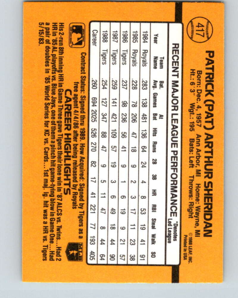 1989 Donruss #417 Pat Sheridan Mint Detroit Tigers  Image 2