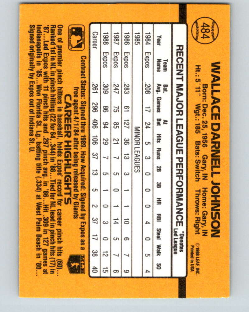 1989 Donruss #484 Wallace Johnson Mint Montreal Expos  Image 2