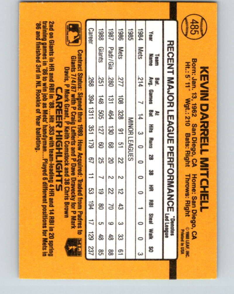 1989 Donruss #485 Kevin Mitchell Mint San Francisco Giants