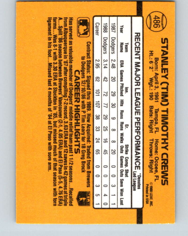 1989 Donruss #486 Tim Crews Mint Los Angeles Dodgers  Image 2