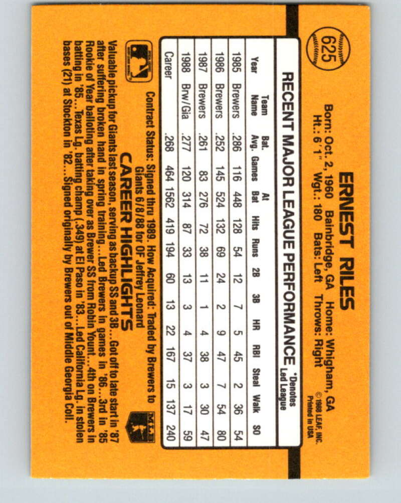 1989 Donruss #625 Ernest Riles DP Mint San Francisco Giants  Image 2