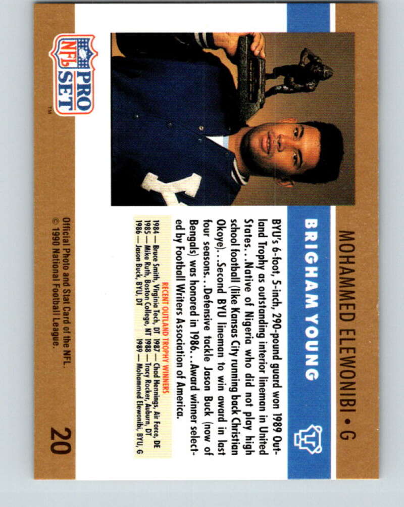 1990 Pro Set #20 Mo Elewonibi Mint RC Rookie BYU Cougars  Image 2