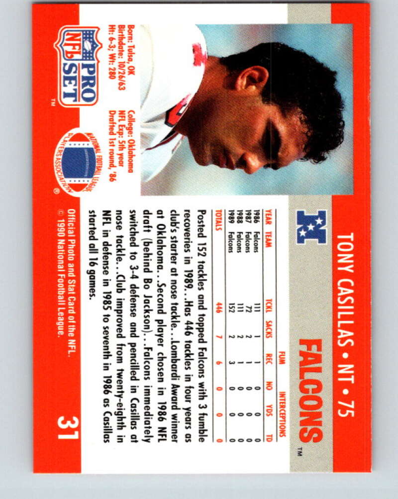 1990 Pro Set #31 Tony Casillas Mint Atlanta Falcons  Image 2