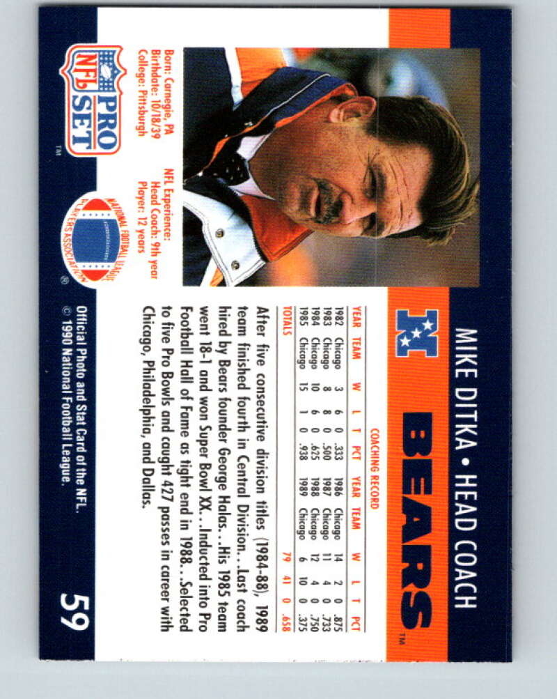 1990 Pro Set #59 Mike Ditka Mint Chicago Bears