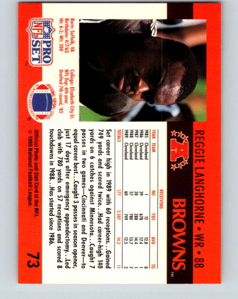 1990 Pro Set #73 Reggie Langhorne Mint Cleveland Browns  Image 2