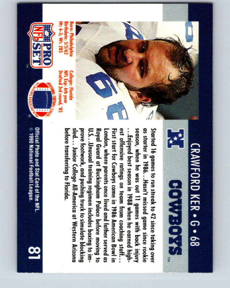 1990 Pro Set #81 Crawford Ker Mint RC Rookie Dallas Cowboys