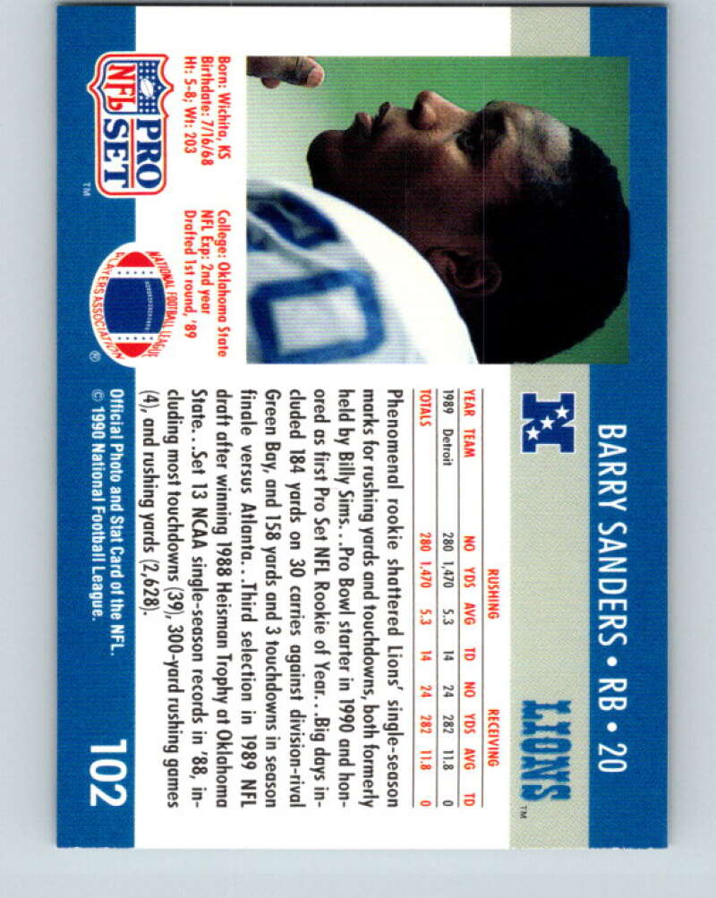 1990 Pro Set #102 Barry Sanders Mint Detroit Lions