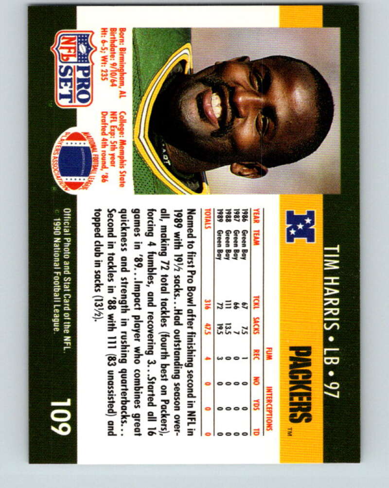 1990 Pro Set #109 Tim Harris Mint Green Bay Packers