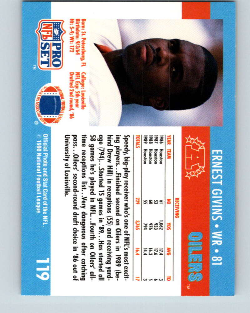 1990 Pro Set #119 Ernest Givins Mint Houston Oilers  Image 2