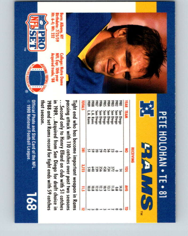 1990 Pro Set #168 Pete Holohan Mint Los Angeles Rams