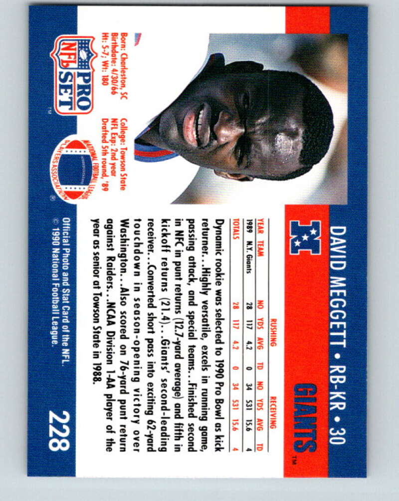 1990 Pro Set #228 Dave Meggett Mint New York Giants
