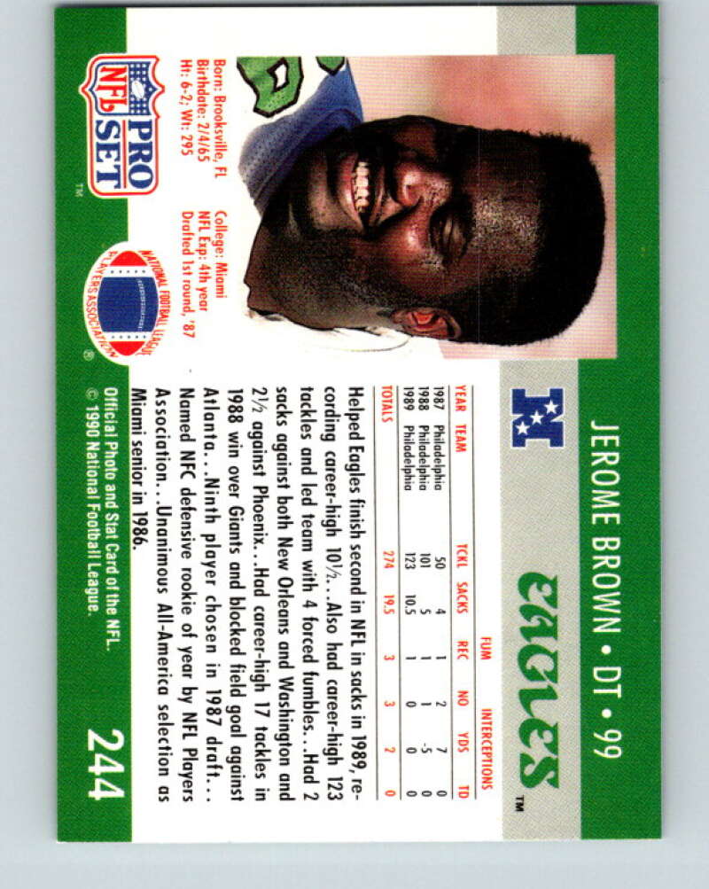 1990 Pro Set #244 Jerome Brown Mint Philadelphia Eagles  Image 2