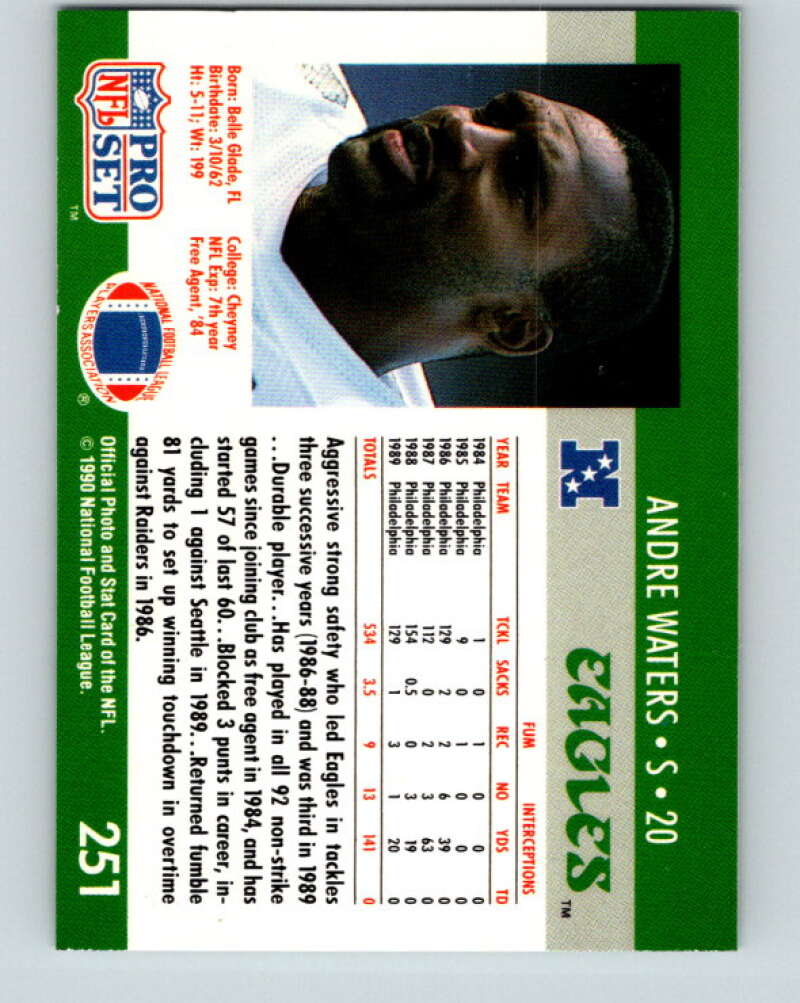 1990 Pro Set #251 Andre Waters Mint Philadelphia Eagles  Image 2