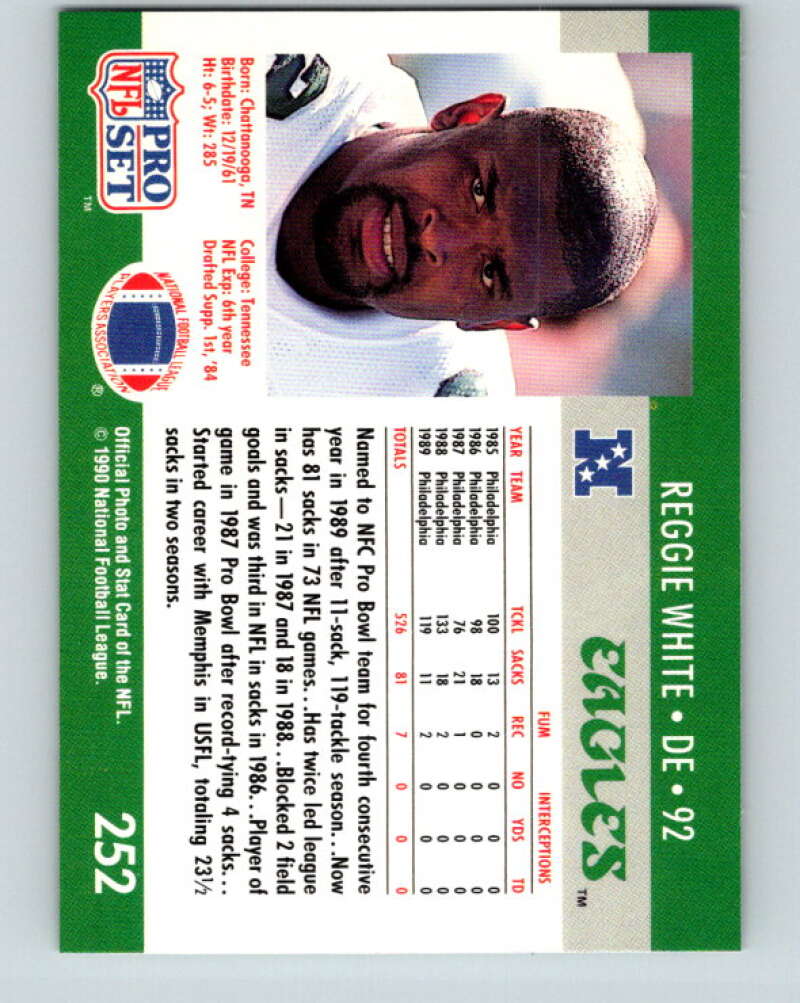 1990 Pro Set #252 Reggie White Mint Philadelphia Eagles