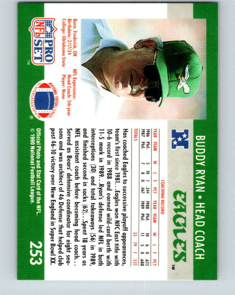 1990 Pro Set #253 Buddy Ryan Mint Philadelphia Eagles  Image 2