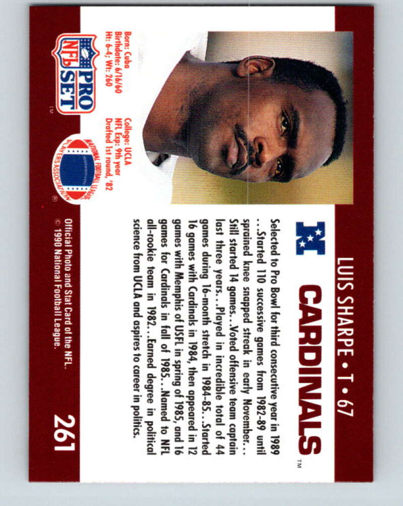 1990 Pro Set #261 Luis Sharpe Mint Phoenix Cardinals  Image 2