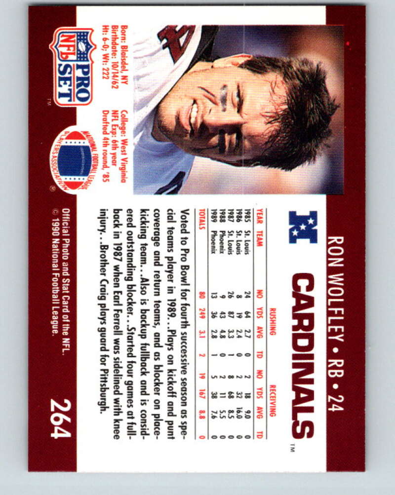 1990 Pro Set #264 Ron Wolfley Mint Phoenix Cardinals  Image 2