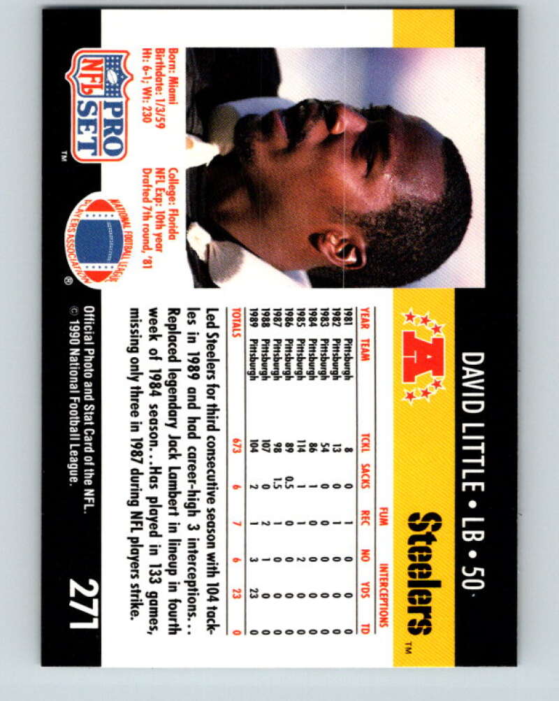 1990 Pro Set #271 David Little Mint Pittsburgh Steelers  Image 2