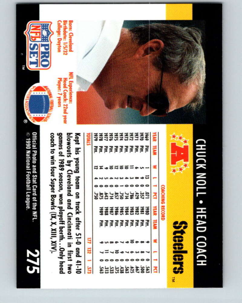 1990 Pro Set #275 Chuck Noll Mint Pittsburgh Steelers
