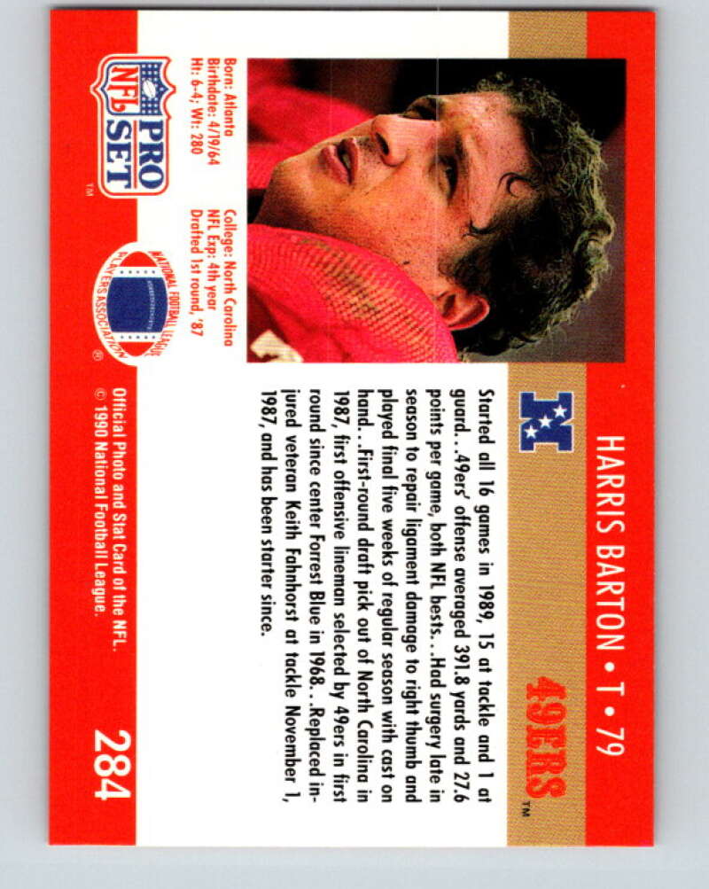 1990 Pro Set #284 Harris Barton Mint San Francisco 49ers  Image 2