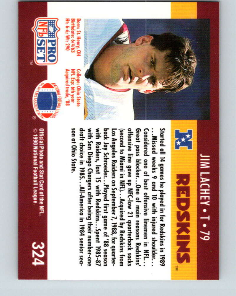 1990 Pro Set #324 Jim Lachey Mint Washington Redskins  Image 2