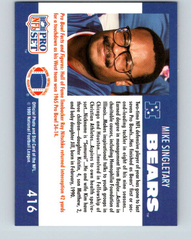 1990 Pro Set #416 Mike Singletary Mint Chicago Bears  Image 2