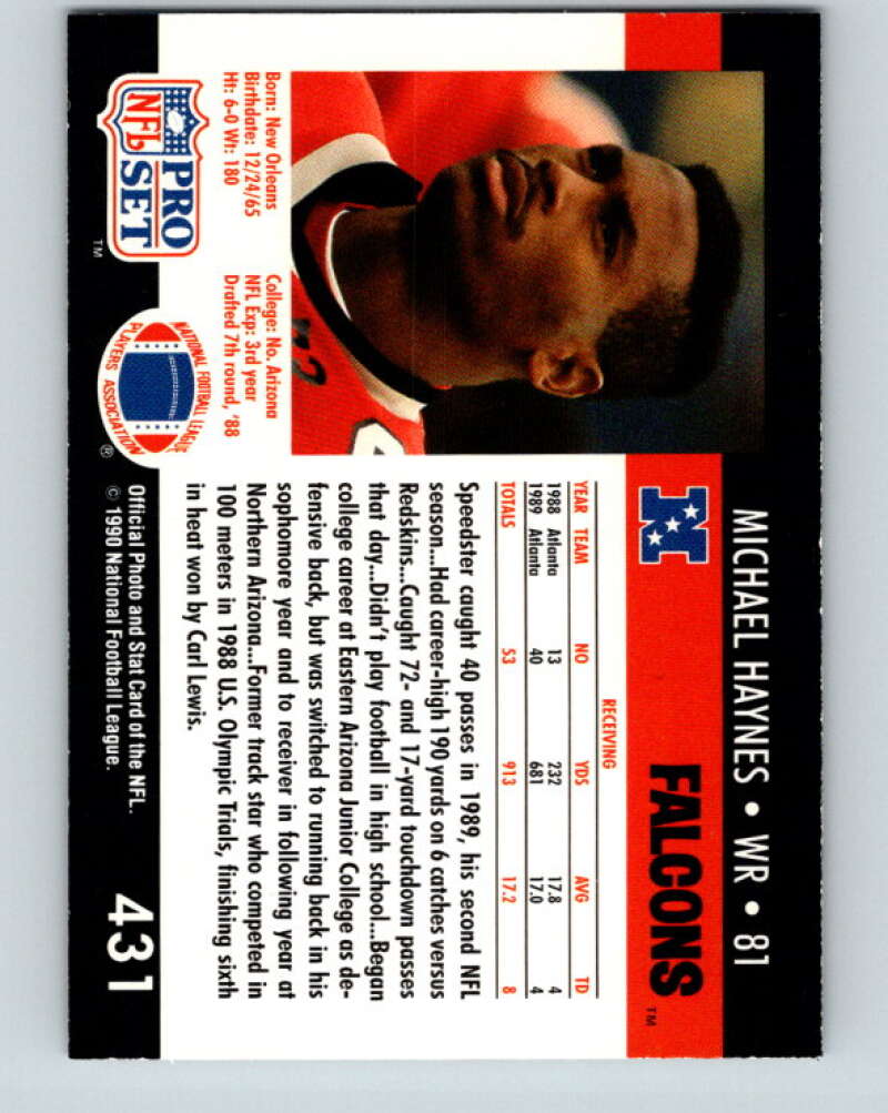 1990 Pro Set #431 Michael Haynes Mint RC Rookie Atlanta Falcons  Image 2