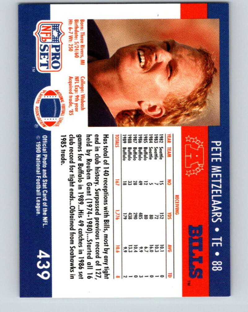 1990 Pro Set #439 Pete Metzelaars Mint Buffalo Bills  Image 2