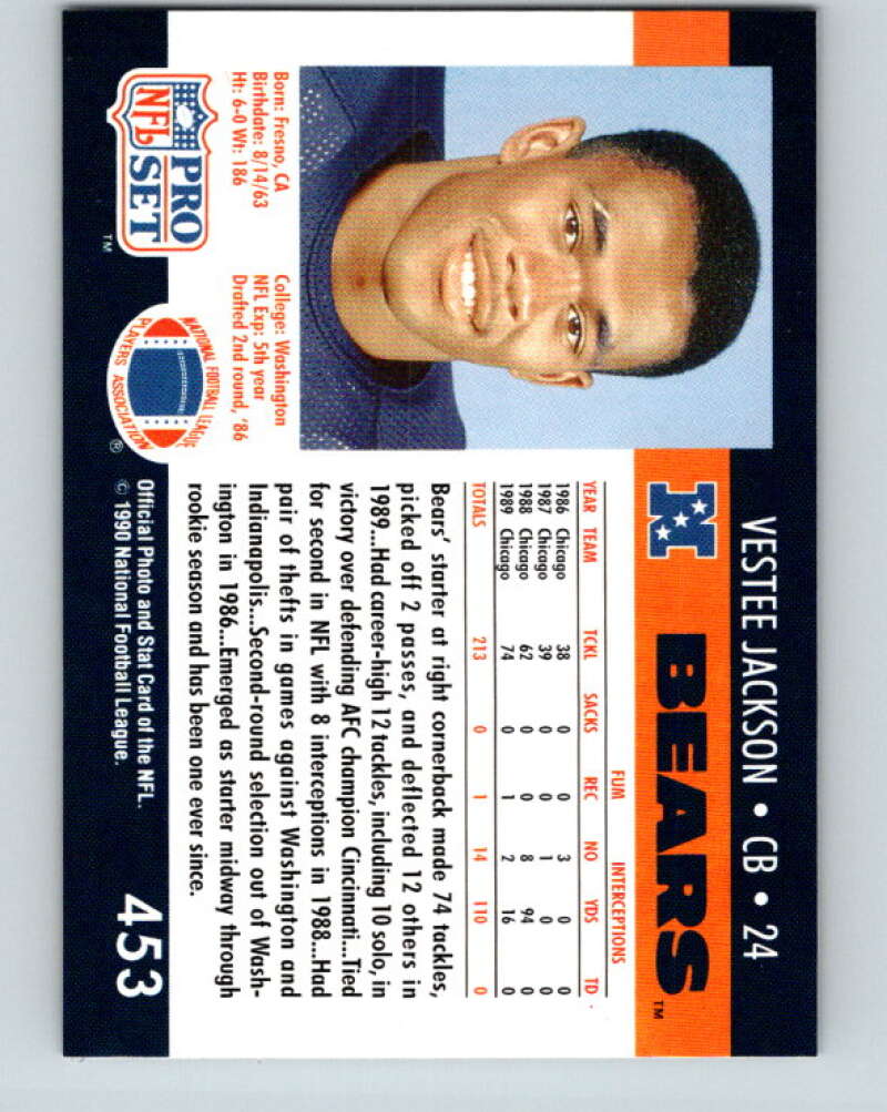 1990 Pro Set #453 Vestee Jackson Mint Chicago Bears  Image 2