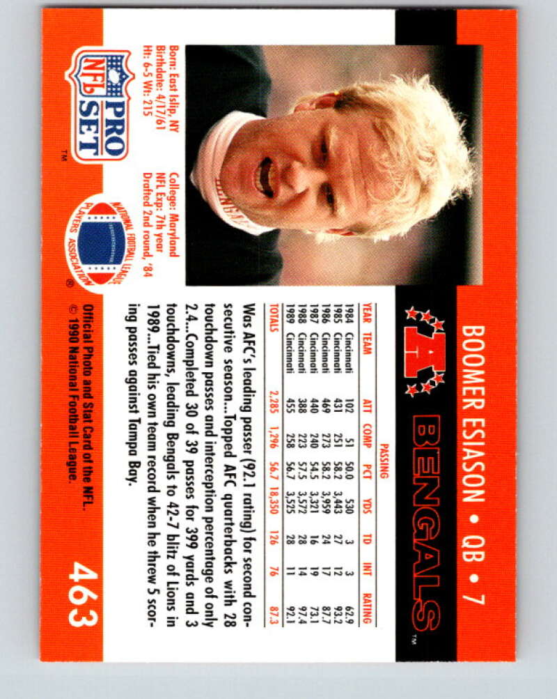 1990 Pro Set #463 Boomer Esiason Mint Cincinnati Bengals  Image 2