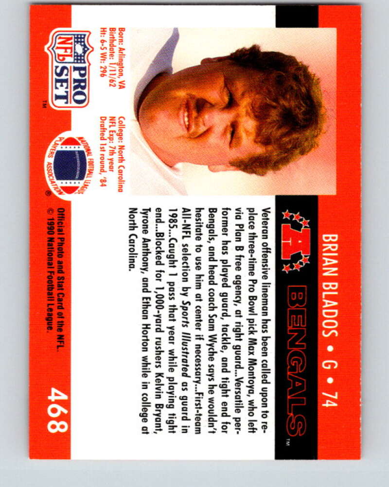 1990 Pro Set #468 Brian Blados Mint Cincinnati Bengals  Image 2