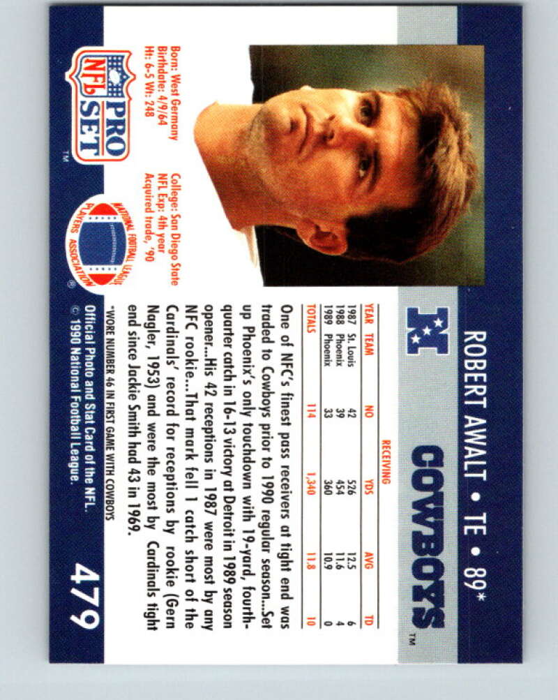 1990 Pro Set #479 Robert Awalt Mint Dallas Cowboys  Image 2