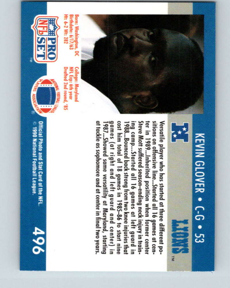 1990 Pro Set #496 Kevin Glover Mint RC Rookie Detroit Lions